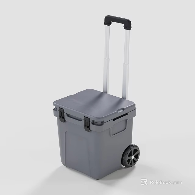 Gray Storage Box With Telescopic Handle And Wheels For Home Use 3d model 
