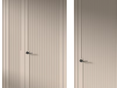 Modern Beige Interior Hinged Door With Vertical Stripes And Metal Handle 3d model