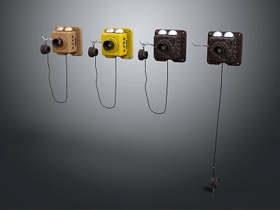 Retro Style Digital Cameras In Multiple Colors With Hanging Straps And Unique Designs 3d model