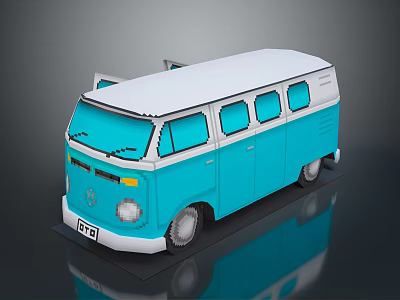 Vintage Volkswagen Bus Turquoise And White With Classic Retro Design Details 3d model