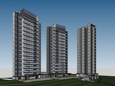 Modern High Rise Buildings With Contemporary Design Many Windows And Green Area Pool At Bottom 3d model
