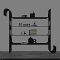 Modern Black Shelving Unit With Multiple Shelves And Decorative Items In Minimalist Interior