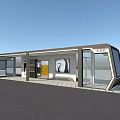 Modern Road Facility Bus Stop With Glass Structure Roof And Seating Area