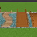 Wooden Landscape Bridges With Curved And Straight Designs Over Blue Water In Green Grass Park