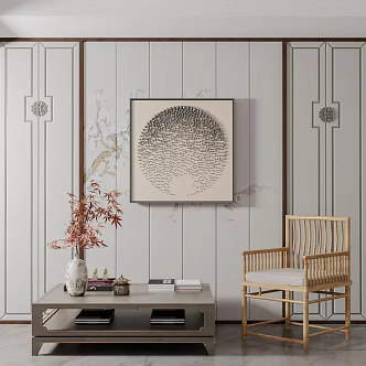 New Chinese background wall background wall partition 3d model