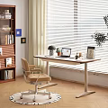 Modern Home Office Desk With Laptop Table Lamp Books Chair And Potted Plant