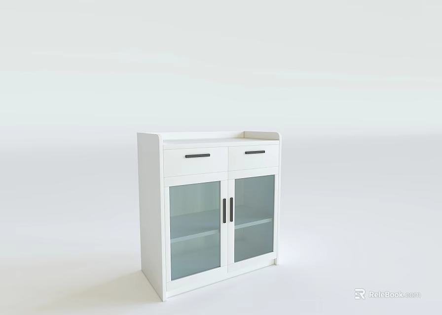 White Modern Storage Cabinet With Drawers Glass Doors And Sleek Design 3d model 