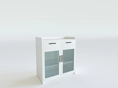 White Modern Storage Cabinet With Drawers Glass Doors And Sleek Design 3d model