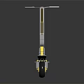 Modern Foldable Electric Scooter With Metallic Silver And Yellow Accents On Dark Reflective Surface