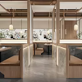 Japanese Style Restaurant Interior With Wooden Wine Rack Pendant Lights Booths And Wall Art