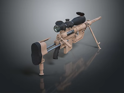 Tactical Tan Sniper Rifle Weapon With Telescopic Scope And Bipod Gear Design 3d model