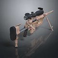 Tactical Tan Sniper Rifle Weapon With Telescopic Scope And Bipod Gear Design