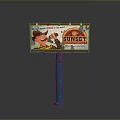 Outdoor Sunset Beer Billboard With Teal Pole And Vintage Cartoon Characters Design