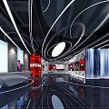 FPX Exhibition Hall With Modern Red And Black Design Display Cabinets Screens And Character Posters