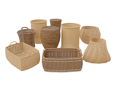 Braided storage basket bamboo frame combination 3d model