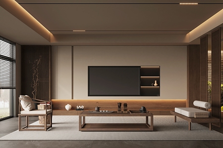 New Chinese style Song style living room TV background wall 3d model