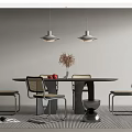 Modern Round Dining Table Set With Chairs Pendant Lights Vase And Striped Rug