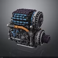 Intricate Mechanical Engine Component With Blue Purple Parts Orange Tube And Gears