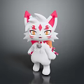 Cute White 3D Cartoon Creature With Pink Ears Red Markings Yellow Eyes And Scarf