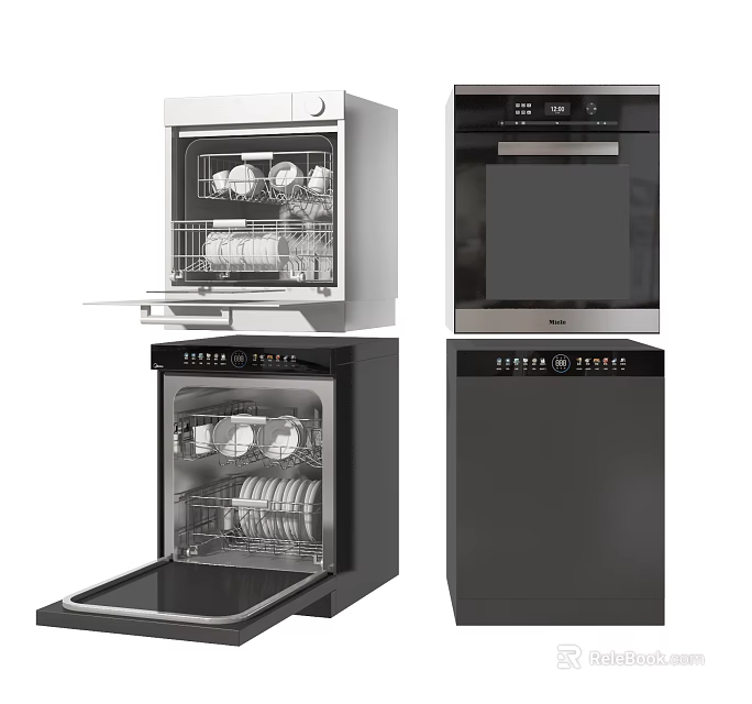Modern Built In Kitchen Appliances Including Dishwasher And Oven Units 3d model 
