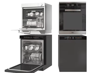 Modern Built In Kitchen Appliances Including Dishwasher And Oven Units 3d model