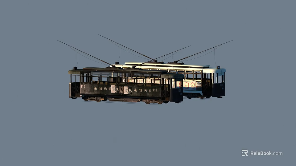 Classic Marseille Tram Bus With Trolley Poles And Black White Exterior 3d model 