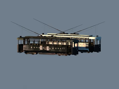 Classic Marseille Tram Bus With Trolley Poles And Black White Exterior 3d model