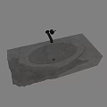 Natural Stone Textured Washbasin With Black Faucet And Rock Inspired Design
