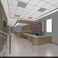 Modern Health Station Interior With Reception Desk Medicine Shelves And Signage