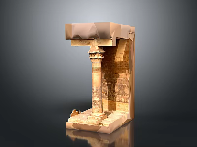 Scenic Ancient Ruins Landscape With Historic Stone Pillar And Architectural Structure 3d model