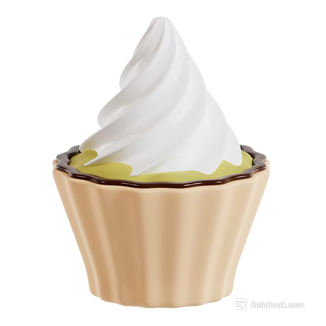 Creamy Green Ice Cream In Light Brown Cone With White Swirl And Chocolate Rim 3d model 