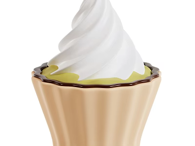 Creamy Green Ice Cream In Light Brown Cone With White Swirl And Chocolate Rim 3d model
