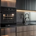 Modern Kitchen With Wooden Cabinets Open Shelves And Integrated Appliances