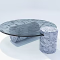 Elegant Modern Coffee Table With Wavy Black Top And Marble Supporting Pillars 3d model