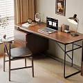 Cozy Home Office Workspace With Wooden Desk Laptop Table Lamp And Leather Chair
