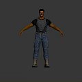 3D Male Character Model In Black Patterned Tshirt Blue Cargo Pants And Gray Boots