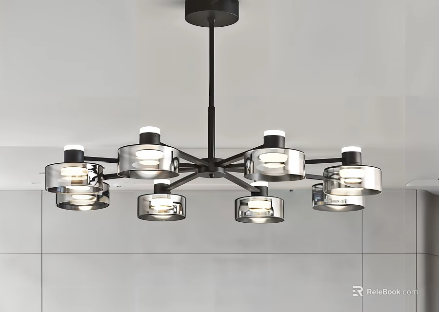 Modern Metal Chandelier With Multiple Illuminated Lamps And Branched Design For Indoor Room 3d model 