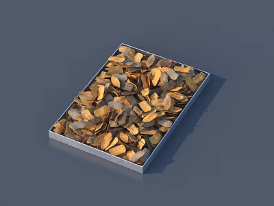 Golden Brown Stone Wood Chips in Metal Tray on Gray Background 3d model