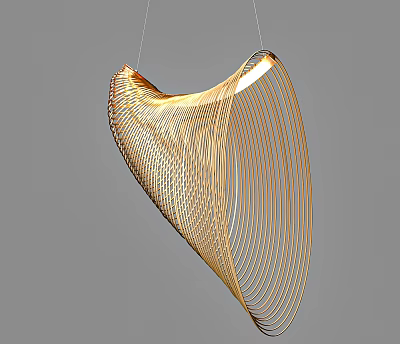 Sleek Modern Gold Metal Chandelier With Unique Curved Spiral Shape And Decorative Design 3d model