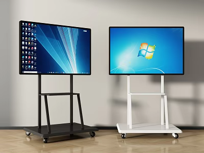 Office Appliances Two Display Monitors With Rolling Stands And Windows Interface 3d model