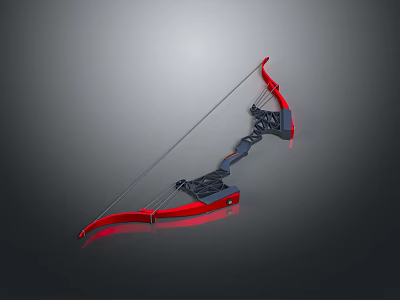 Red Modern Tactical Bow With Black Bowstring And Ergonomic Grip 3d model