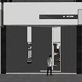 Modern Storefront Facade Design With Black Material Glass Door Entrance And Person Entering