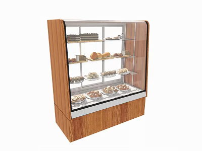 Wooden Glass Door Display Cabinet With Multi Tiered Shelves For Bakery Pastries And Desserts 3d model