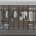 Modern Glass Door Wardrobe With Metal Frame Hanging Shirts Coats Storage Boxes And Lighting