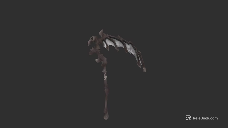 Skeletal Scythe Weapon 3D Model With Sharp Blade And Bone Structure Design 3d model 