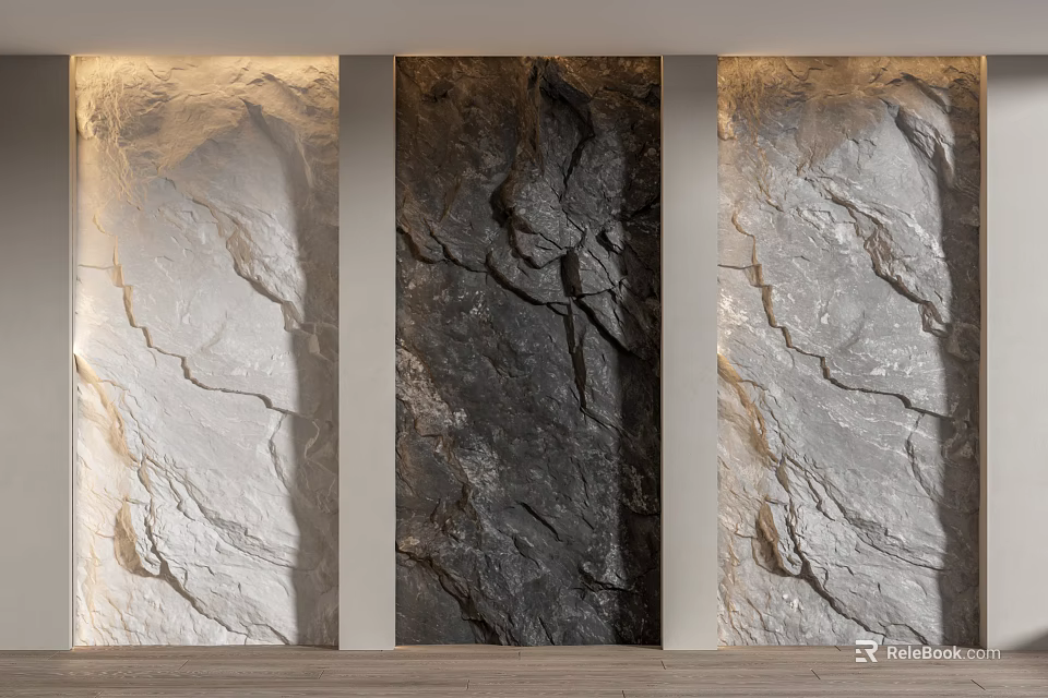 Modern Luxury Stone Wall Design With Three Color Textured Panels 3d model 