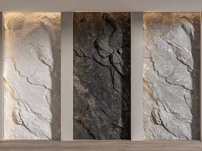 Modern Luxury Stone Wall Design With Three Color Textured Panels 3d model