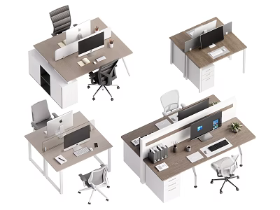 Modern Office Desk Setup With Computer Monitor Ergonomic Chair Storage Drawers And Organizers 3d model