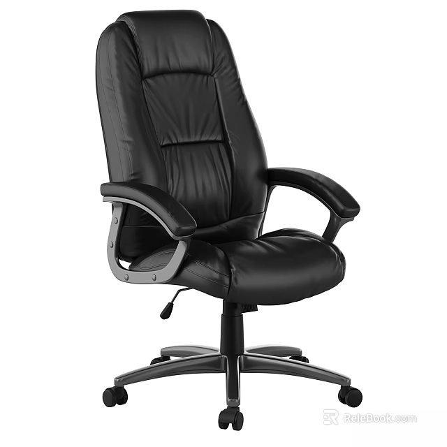 Black Leather Office Desk Chair Set with Swivel Base Adjustable Armrests and Ergonomic Design 3d model 