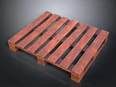 Durable Wooden Pallet Storage Equipment For Logistics With Slats And Support Legs 3d model